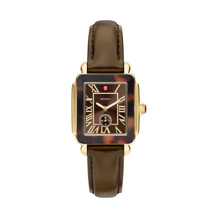 Michele Deco Sport Mid Tort Brown Leather Watch