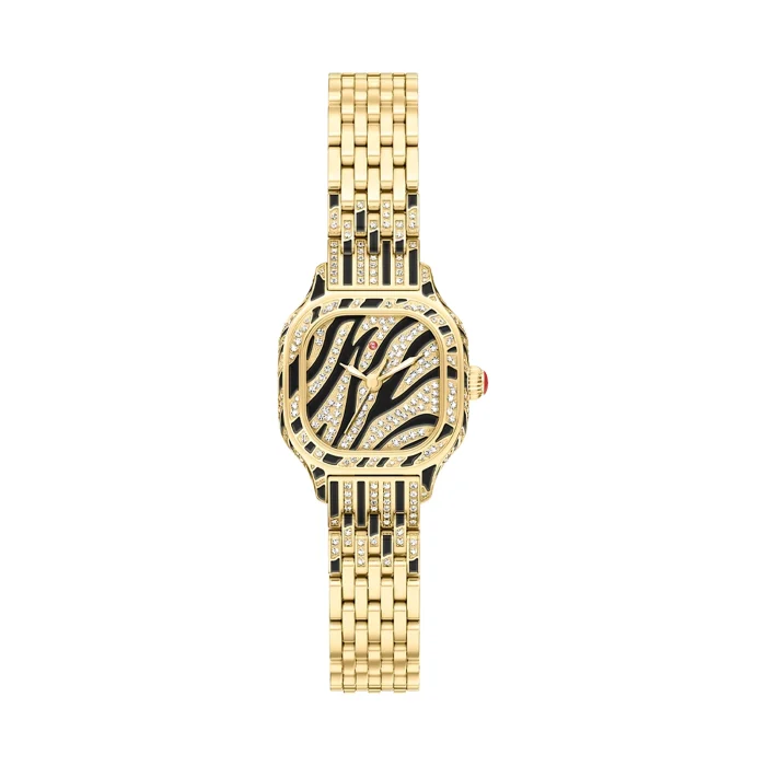 Michele Meggie Mini Diamond Zebra-Print 18K Gold-Plated Limited Edition Watch