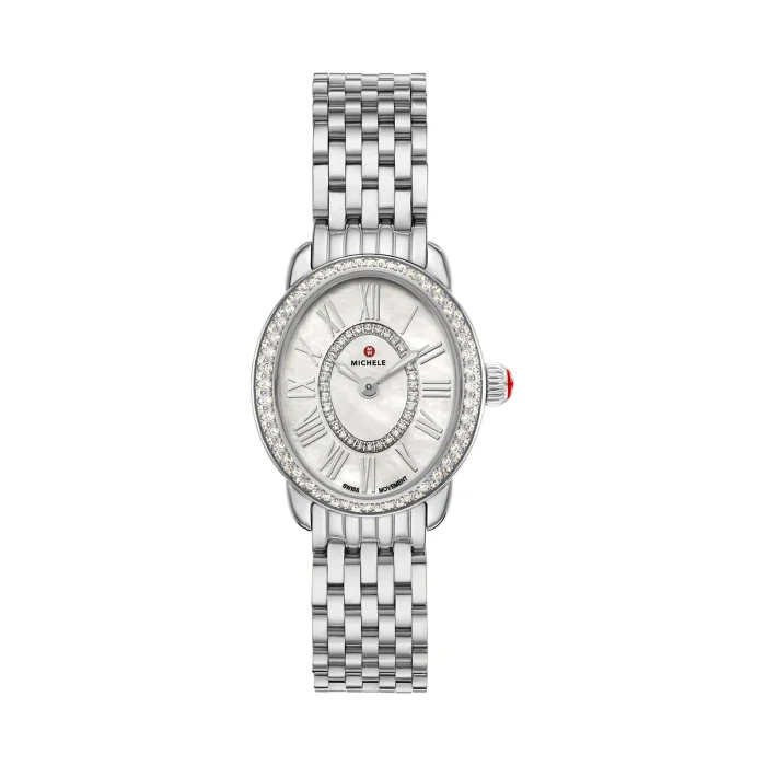 Michele Serein Oval Diamond Stainless Steel Watch