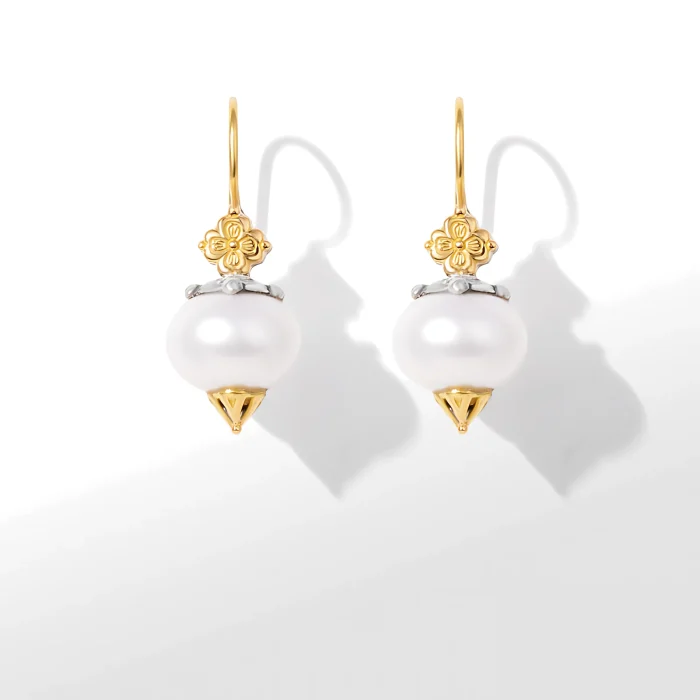 Konstantino Muse Sterling Silver and 18k Yellow Gold Pearl Earrings