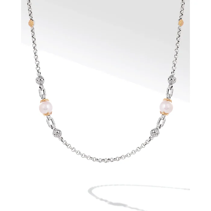 Konstantino Muse Sterling Silver and 18k Yellow Gold Pearl Two-Station Necklace