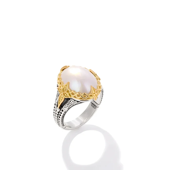 Konstantino Muse Sterling Silver and 18k Yellow Gold Oval Pearl Ring