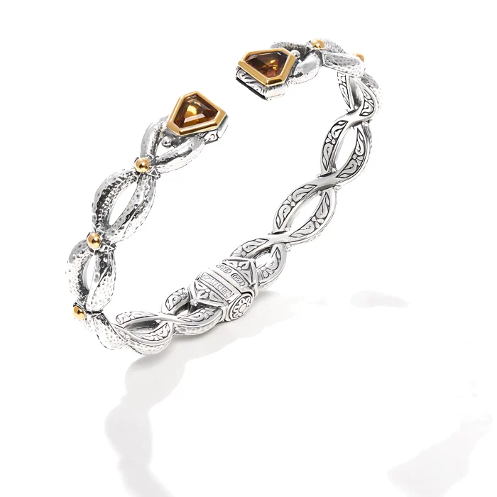 Konstantino Sterling Silver and 18k Yellow Gold Faceted Citrine Bracelet