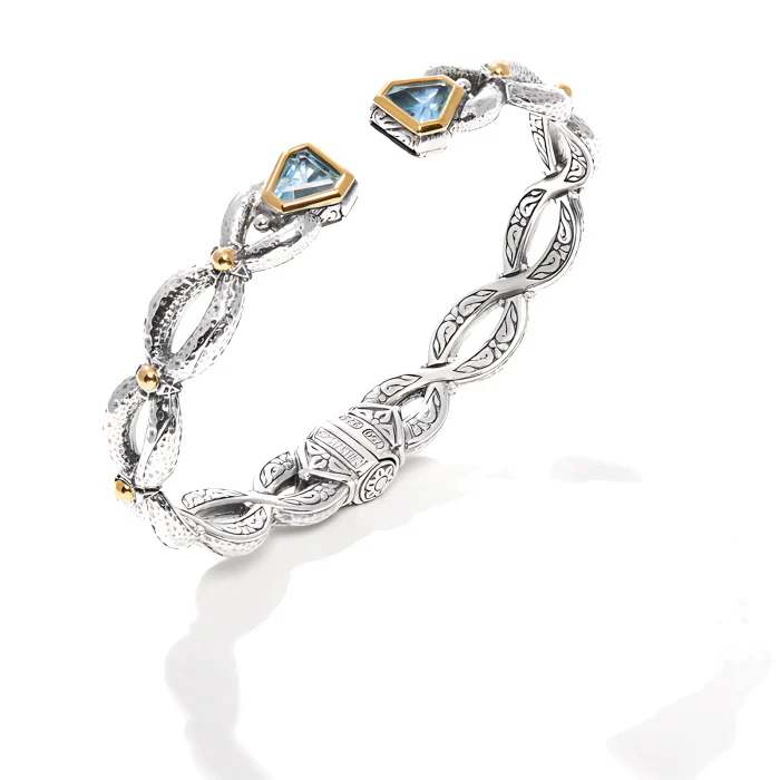 Konstantino Sterling Silver and 18k Yellow Gold Faceted Sky Blue Topaz Bracelet