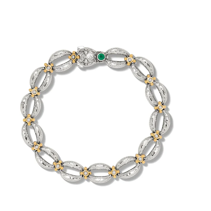 Konstantino Sterling Silver and 18k Yellow Gold Green Agate Bracelet