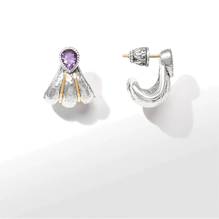 Konstantino Sterling Silver and 18k Yellow Gold Faceted Amethyst Earrings