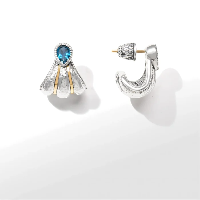 Konstantino Sterling Silver and 18k Yellow Gold Faceted London Blue Topaz Earrings