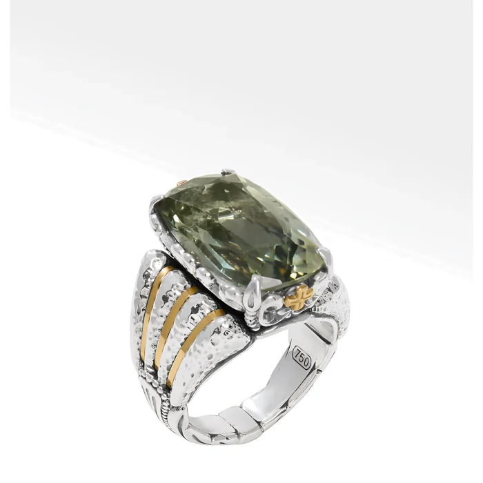 Konstantino Sterling Silver and 18k Yellow Gold Faceted Green Amethyst Ring