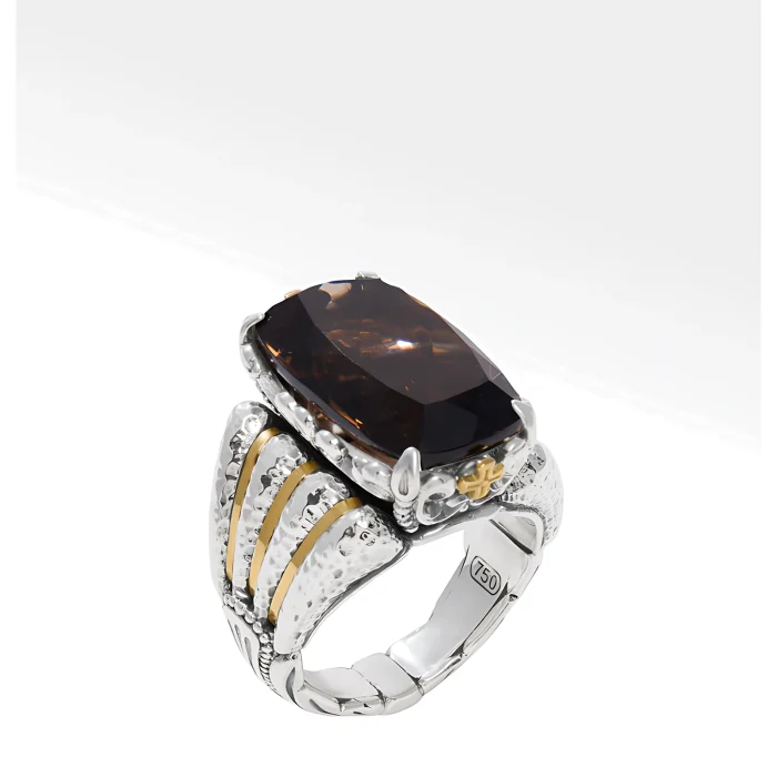 Konstantino Sterling Silver and 18k Yellow Gold Faceted Smoky Quartz Ring