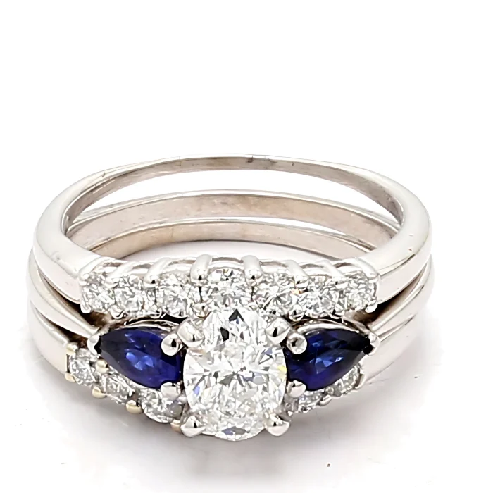 Oval Diamond and Sapphire Wedding Set