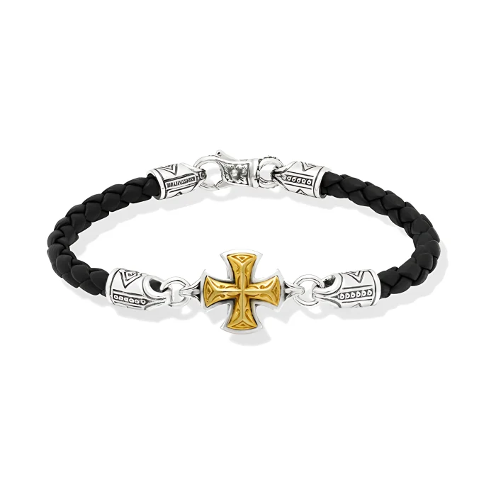 Konstantino Sterling Silver, Bronze and Black Leather Bracelet