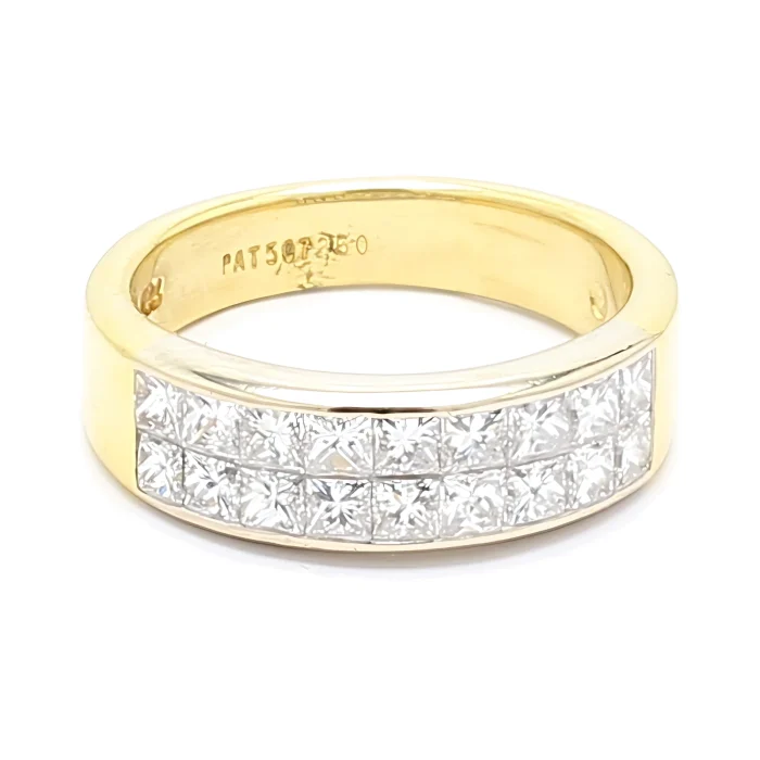 Platinum and 18K Yellow Gold Invisible-Set Princess Diamond Band, 1.50 ct tw