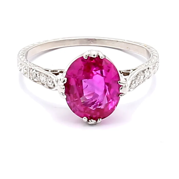 Platinum Art Deco Pink Sapphire and Diamond Ring
