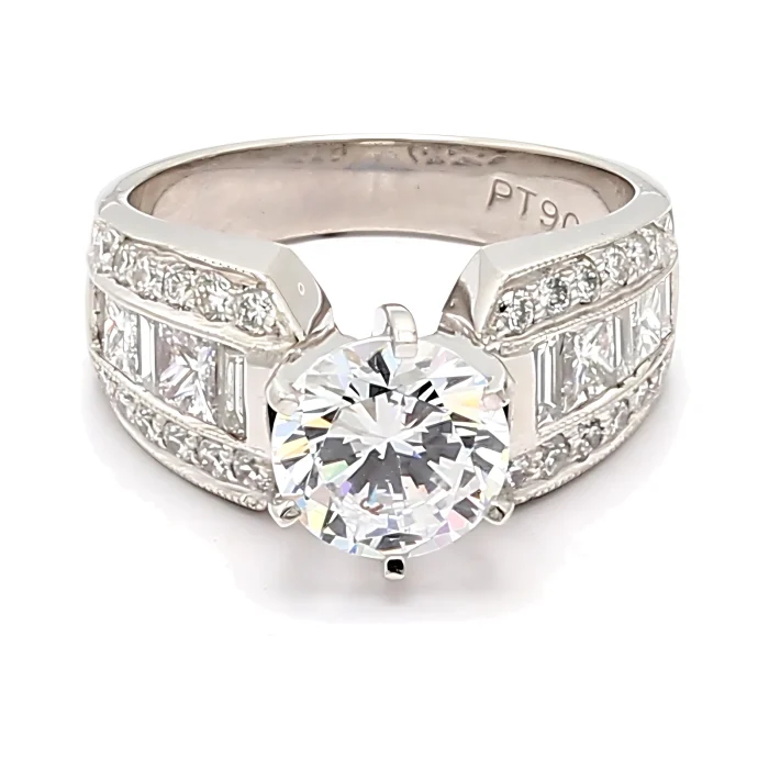 Platinum Baguette, Princess and Round Diamond Semi-Mount, 1.40 ct tw