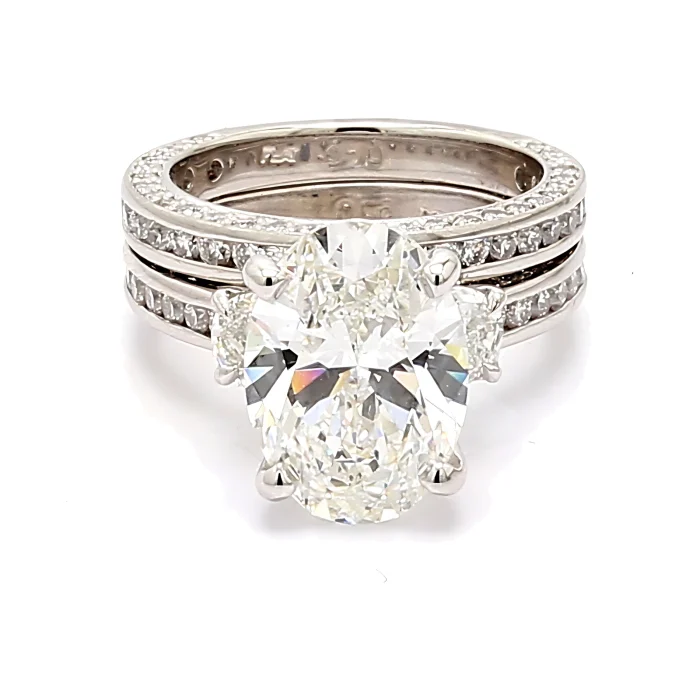Platinum Diamond Wedding Set with Half-Moon Side Stones, 2.40 ct tw