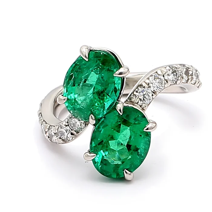 Platinum Emerald and Diamond Ring, 0.96 ct tw