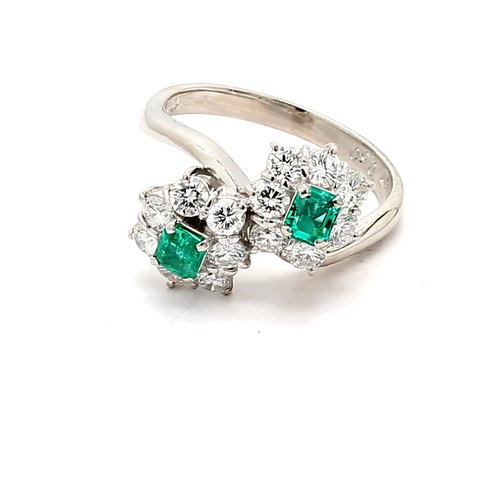Platinum Emerald and Diamond Ring