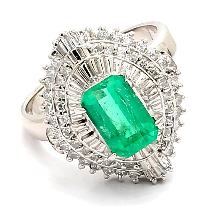 Platinum Emerald and Diamond Ring