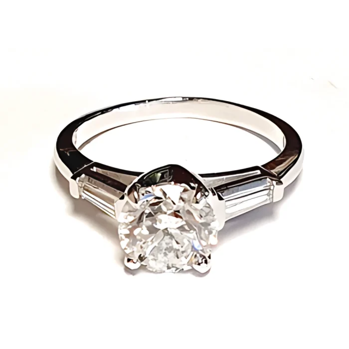 Platinum Four-Prong Cathedral Semi-Mount with Tapered Baguettes
