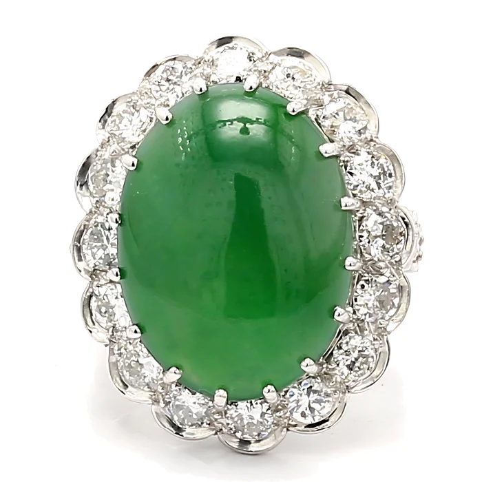 Platinum Jadeite Jade and Diamond Ring, 2.16 ct tw