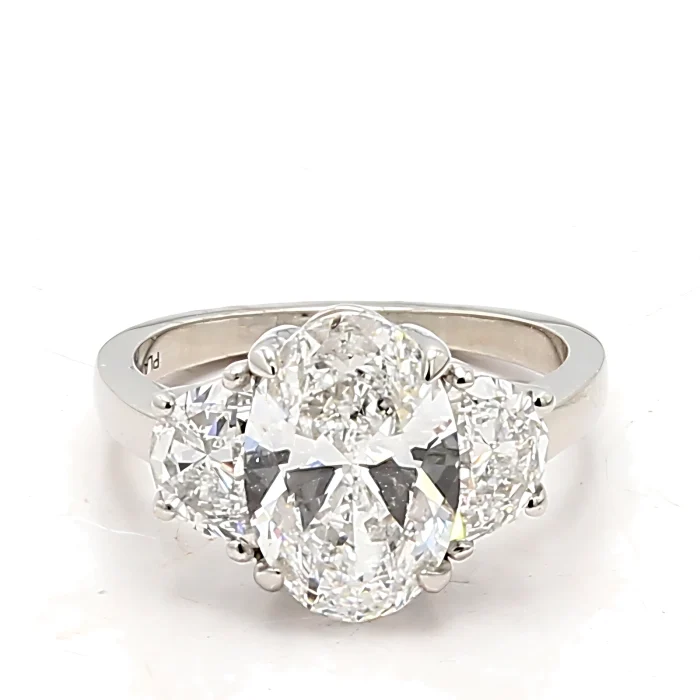 Platinum Lab-Grown Oval Diamond Three-Stone Ring, 4.05 ct tw