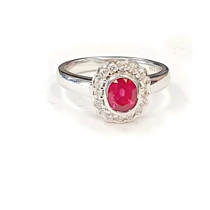 Platinum Oval Ruby and Diamond Ring, 0.30 ct tw