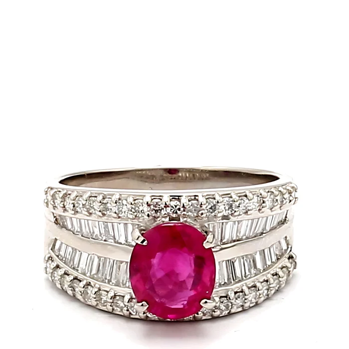 Platinum Oval Ruby and Diamond Ring
