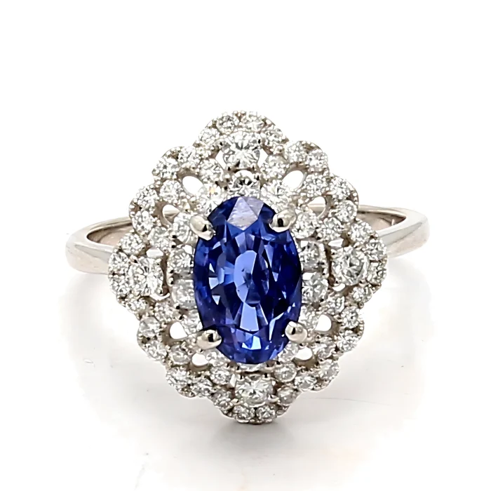 Platinum Oval Sapphire and Diamond Ring, 0.66 ct tw