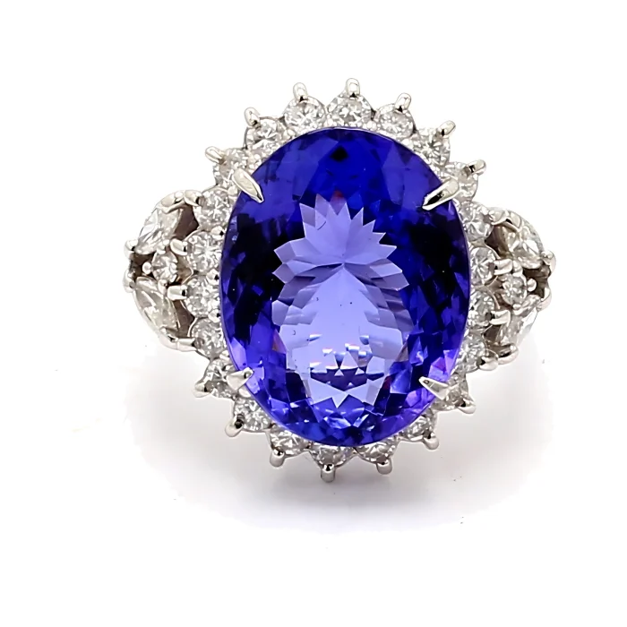 Platinum Oval Tanzanite and Diamond Halo Ring, 0.95 ct tw