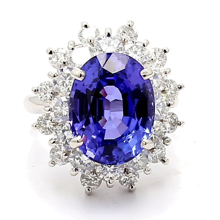 Platinum Oval Tanzanite and Diamond Halo Ring, 2.63 ct tw