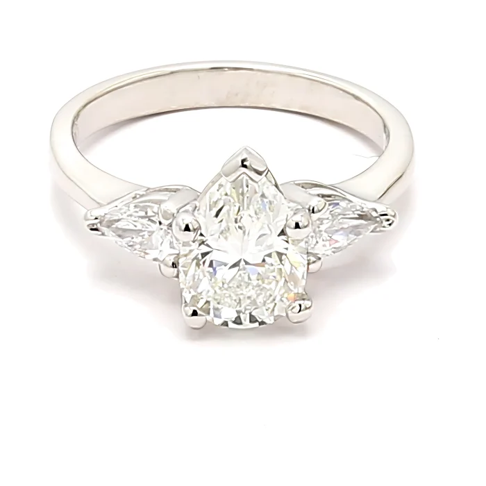 Platinum Pear-Shaped Diamond Three-Stone Semi-Mount, 0.40 ct tw