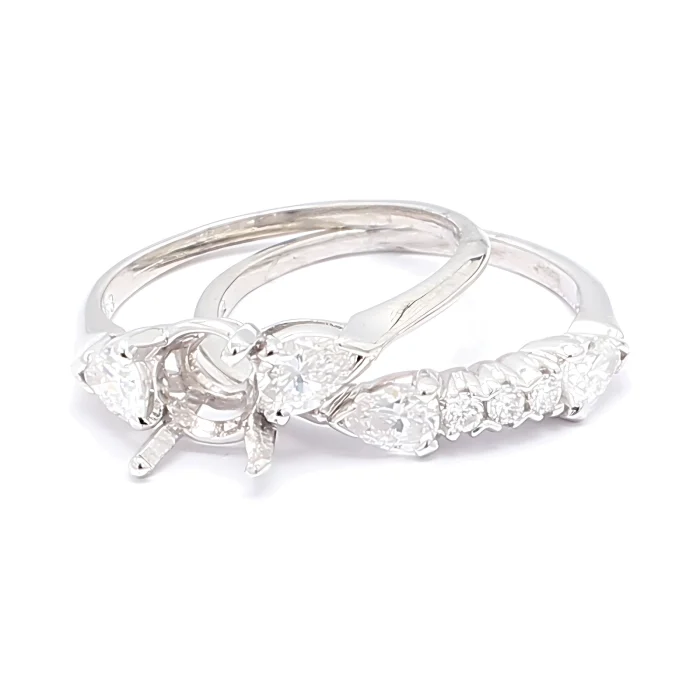 Platinum Pear-Shaped Diamond Wedding Set, 1.02 ct tw
