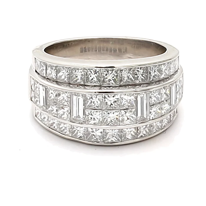 Platinum Princess and Baguette Diamond Fashion Ring, 4.53 ct tw
