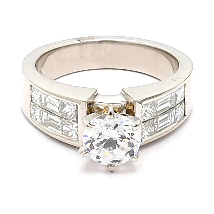 Platinum Princess and Baguette Diamond Semi-Mount, 1.11 ct tw