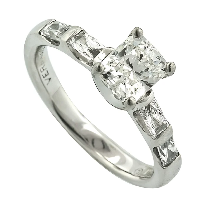 Platinum Radiant-Cut Diamond Ring with Baguettes, 1.59 ct tw