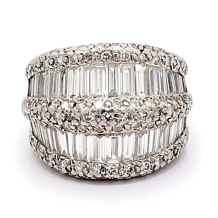 Platinum Round and Baguette Diamond Band, 4.39 ct tw
