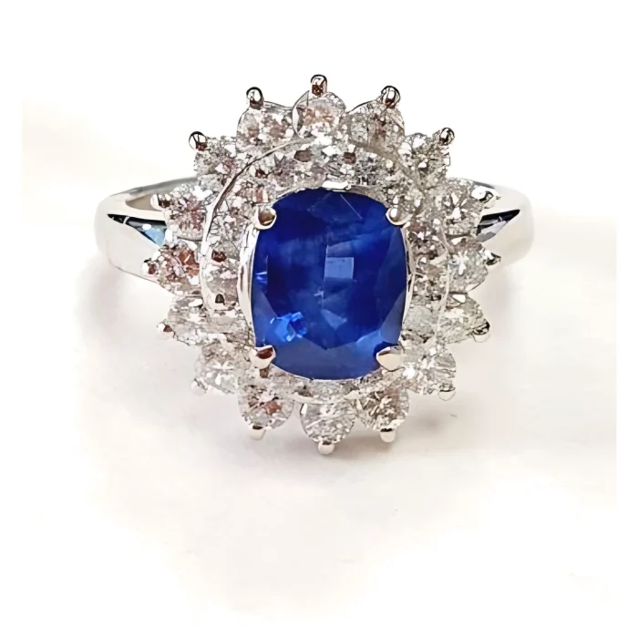 Platinum Sapphire and Diamond Double Halo Ring, 1.02 ct tw