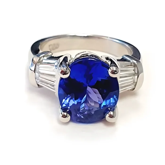 Platinum Tanzanite and Baguette Diamond Ring, 1.75 ct tw