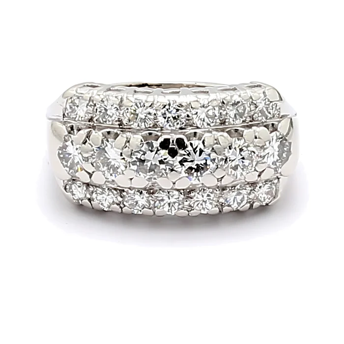 Platinum Three-Row Diamond Band, 1.54 ct tw