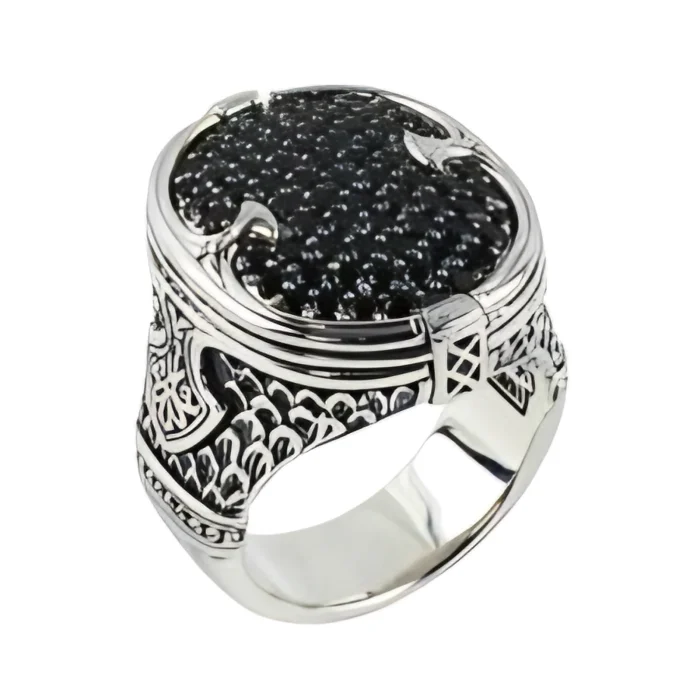 Konstantino Plato Sterling Silver Black Spinel Pave Shield Ring