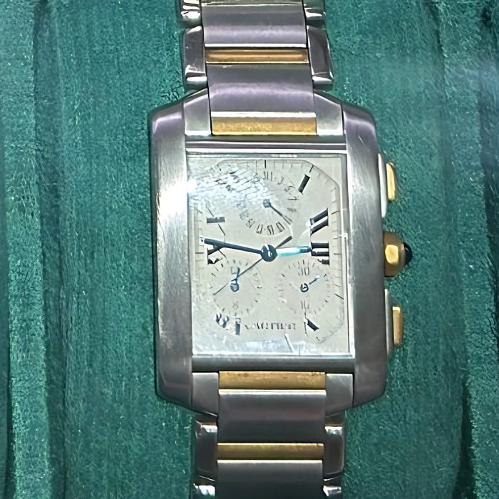 Pre-owned Cartier Tank Française Chronoflex Steel and 18k Gold