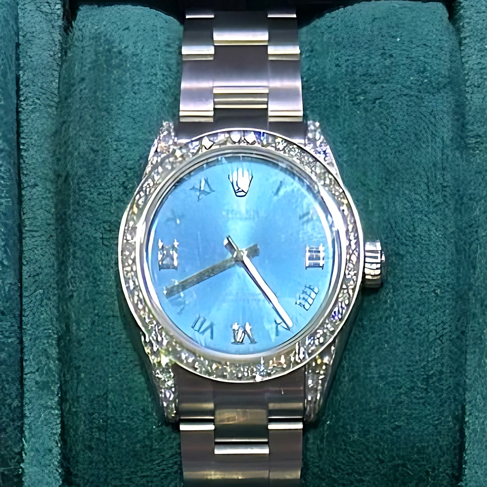 Pre-owned Rolex Datejust 31mm Blue Roman Dial with Diamond Bezel and Lugs (2020)