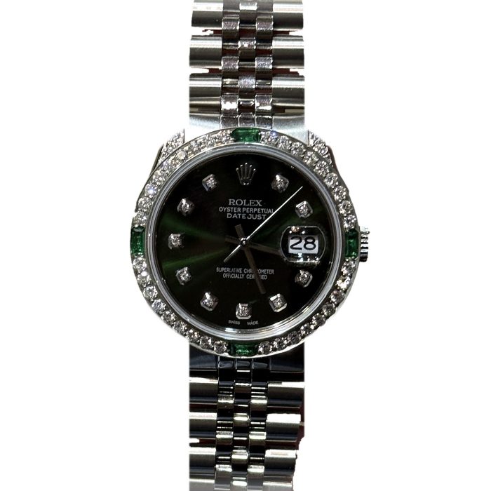 Pre-owned Rolex Datejust 36mm Steel with Diamond and Emerald Bezel
