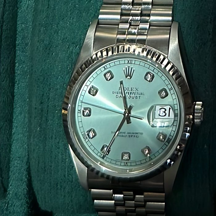 Pre-owned Rolex Datejust 36mm Turquoise Blue Diamond Dial, Fluted Bezel