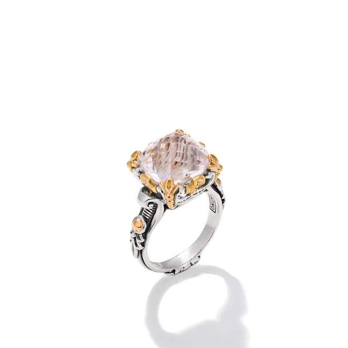 Konstantino Anthos Sterling Silver and 18k Yellow Gold Crystal Square Ring