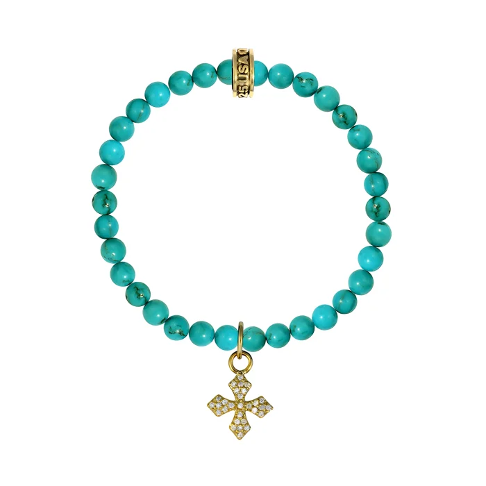 King Baby 6mm Turquoise Bead Bracelet with Small MB Cross