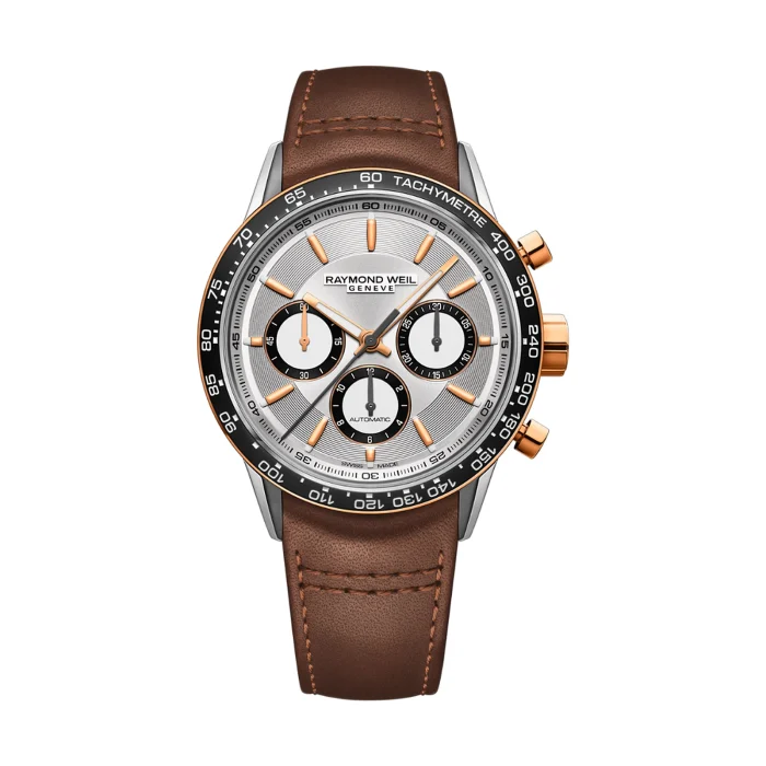 Raymond Weil Freelancer Chronograph 43.5mm Rose Gold PVD Silver Dial