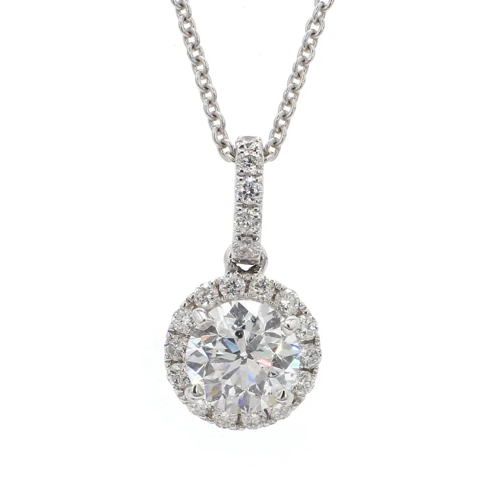 Round Diamond Halo Pendant, 1.24 ct tw