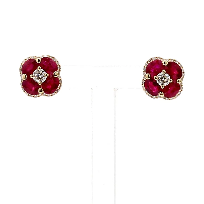 Ruby and Diamond Flower Earrings, 0.32 ct tw