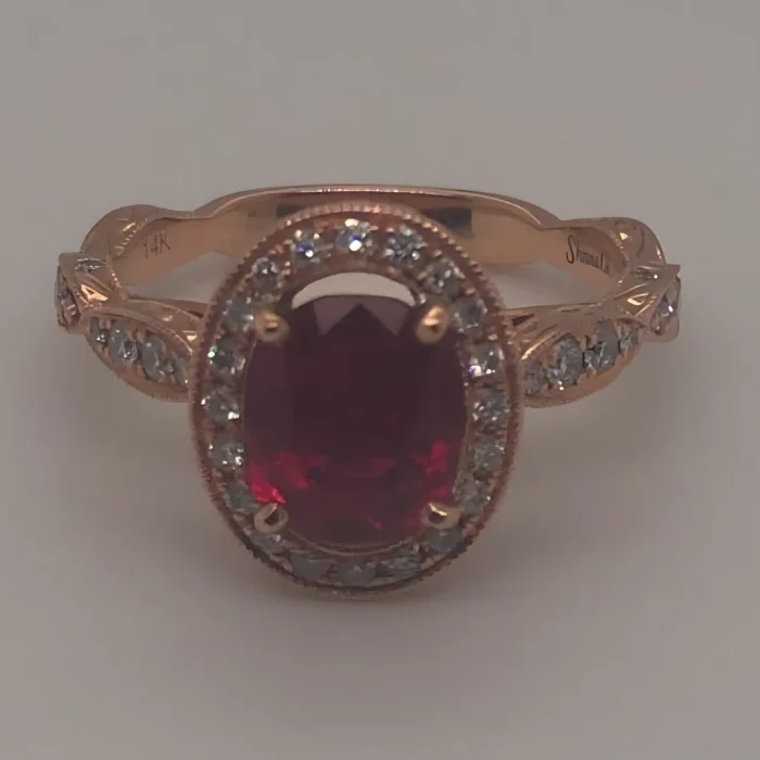 Ruby and Diamond Halo Ring, 0.50 ct tw